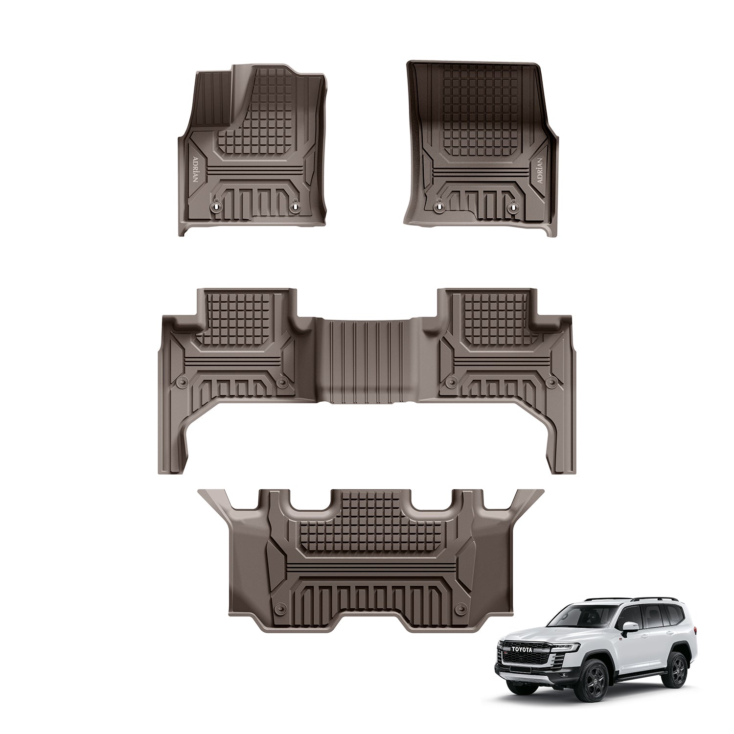 Toyota Land cruiser 2022-2026 (3 Rows) Beige Color Adrian Pro Series Car Mats
