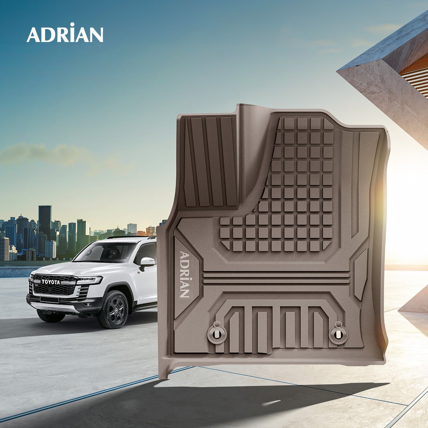 Toyota Land cruiser 2022-2026 (3 Rows) Beige Color Adrian Pro Series Car Mats