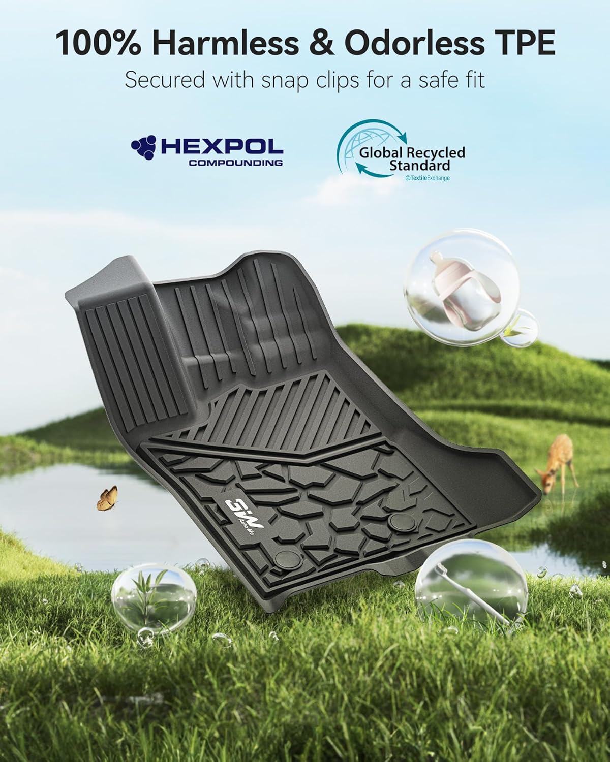 Ford Ranger SuperCrew 2024-2025 3W Custom Floor Mats Thorex™ All-Weather Protection