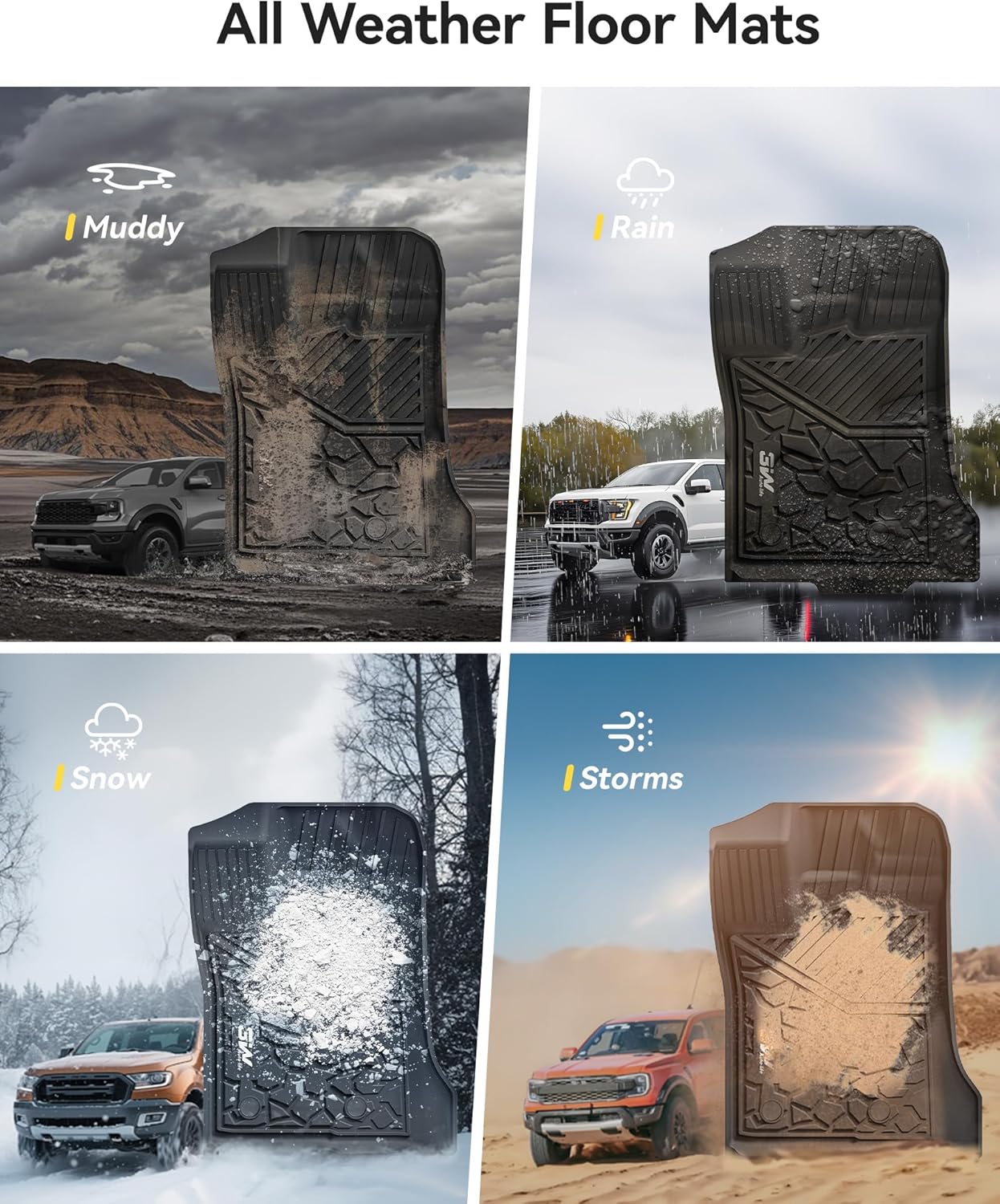 Ford Ranger SuperCrew 2024-2025 3W Custom Floor Mats Thorex™ All-Weather Protection