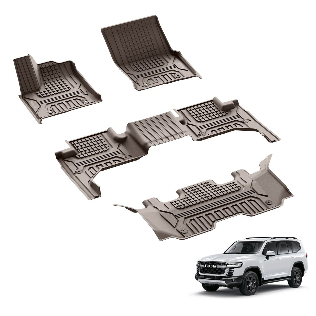 Toyota Land cruiser 2022 - 2025 (3 Rows) Beige Color Pro Series Car Mats - Adrian