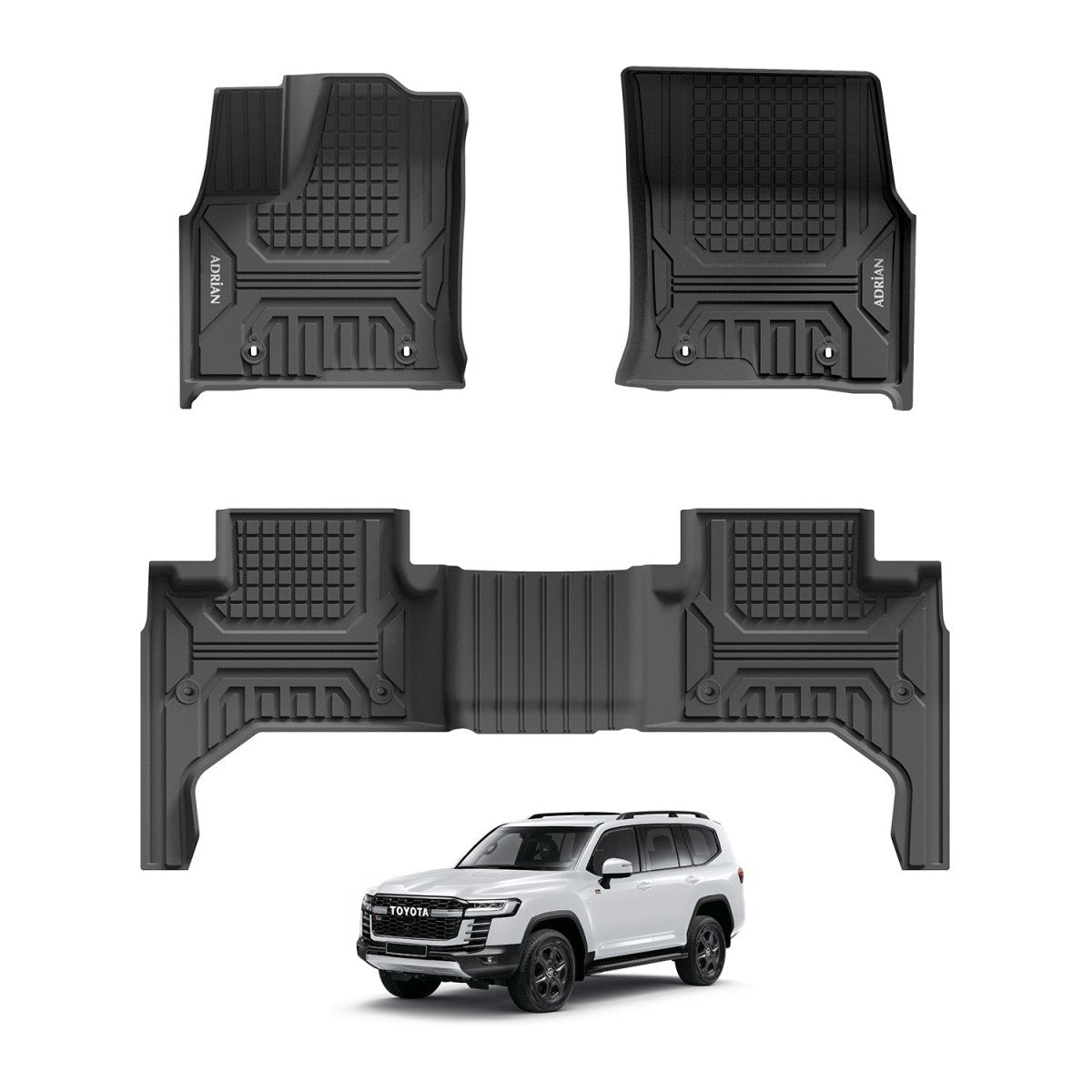 Toyota Land cruiser 2022 - 2025 (3 Rows) Black Color - Pro Series Car Mats - Adrian