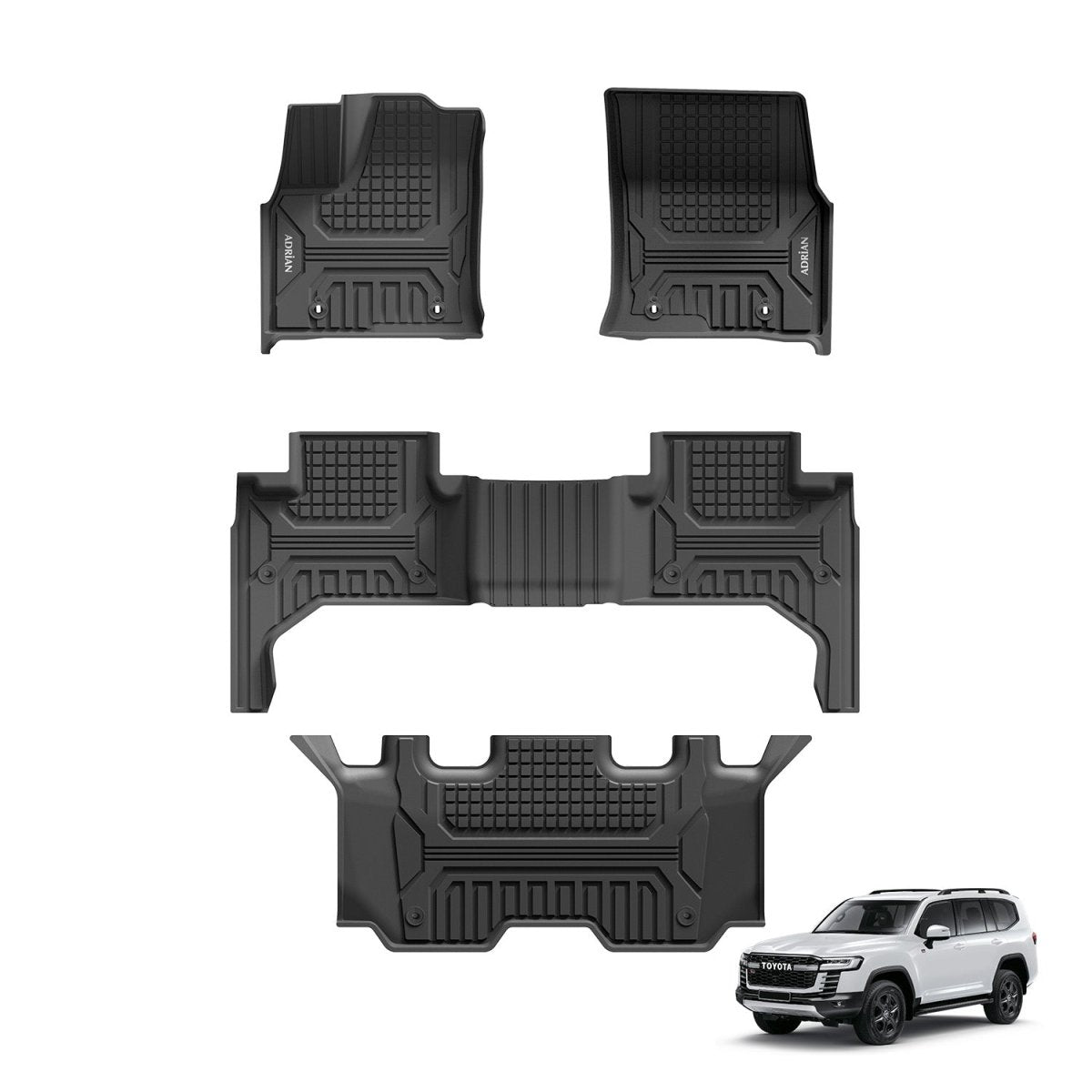Toyota Land cruiser 2022 - 2025 (3 Rows) Black Color - Pro Series Car Mats - Adrian