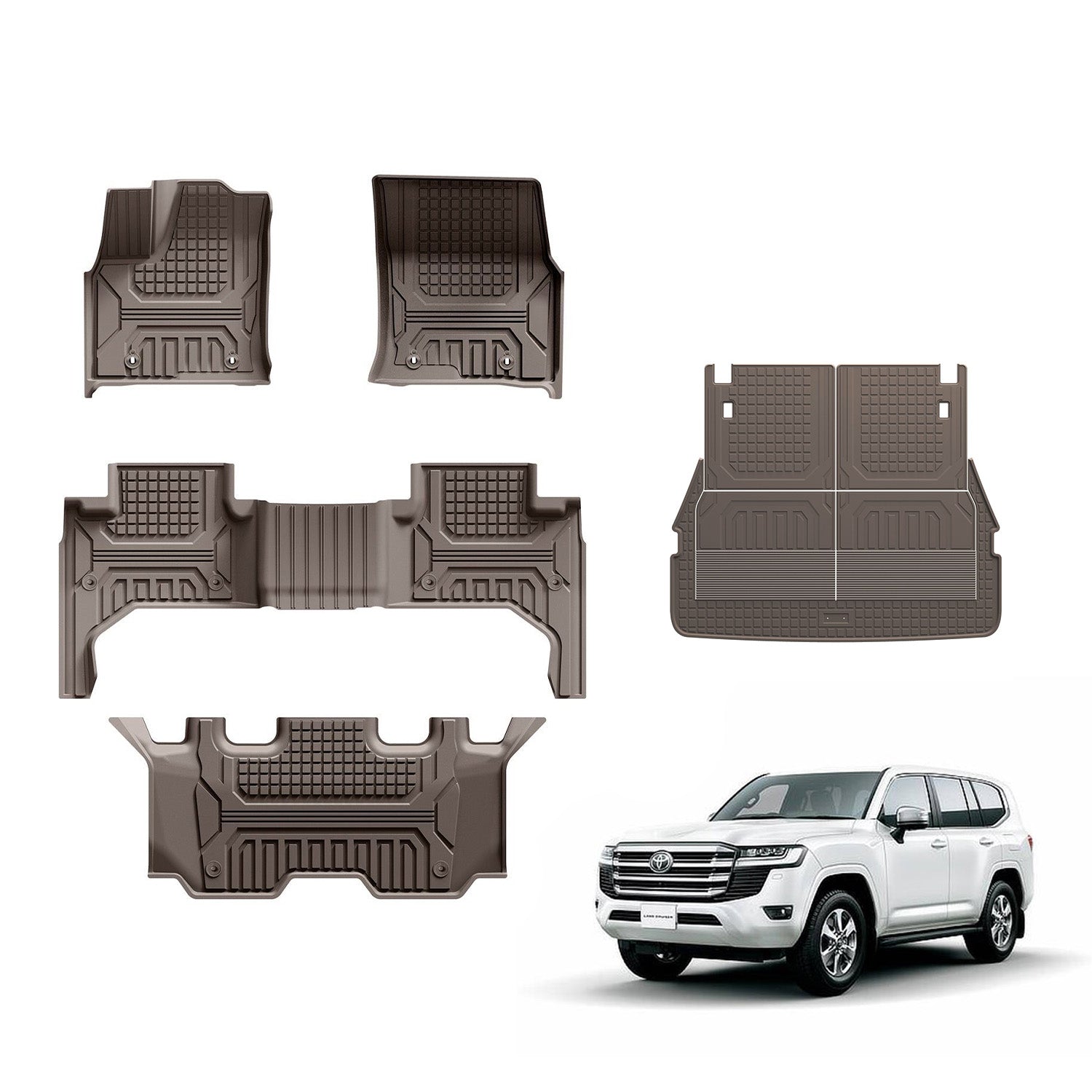 Toyota Land cruiser 2022-2026 (3 Rows) Beige Color Adrian Pro Series Car Mats